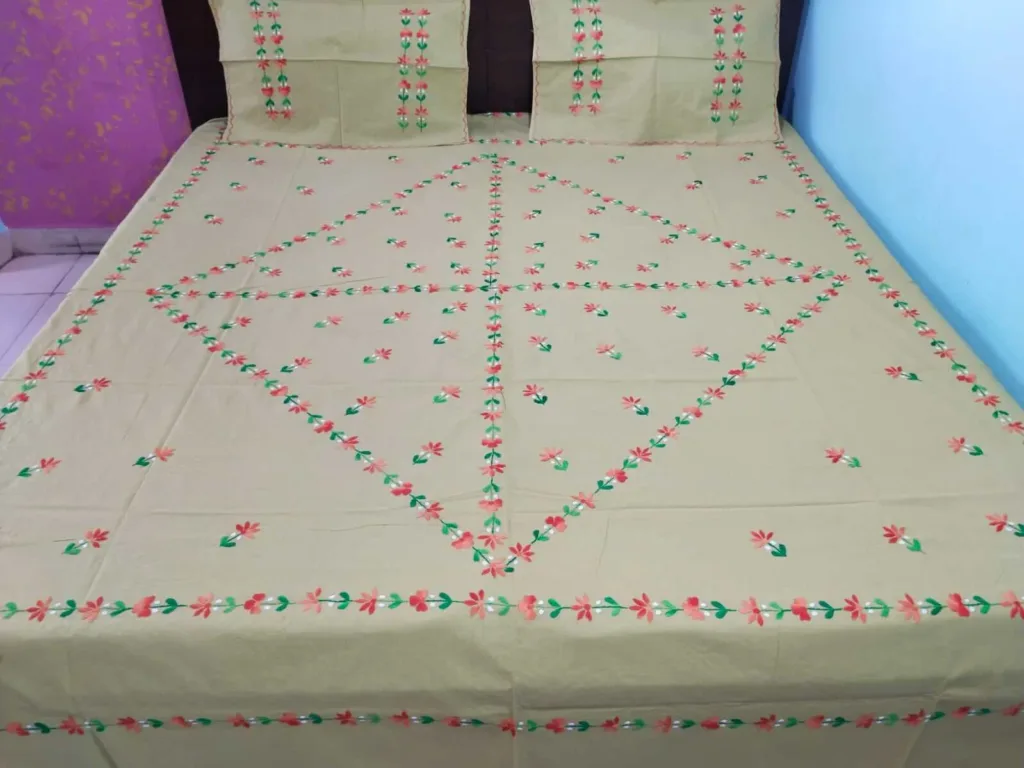 Hand Embrioderied Double Bedsheet