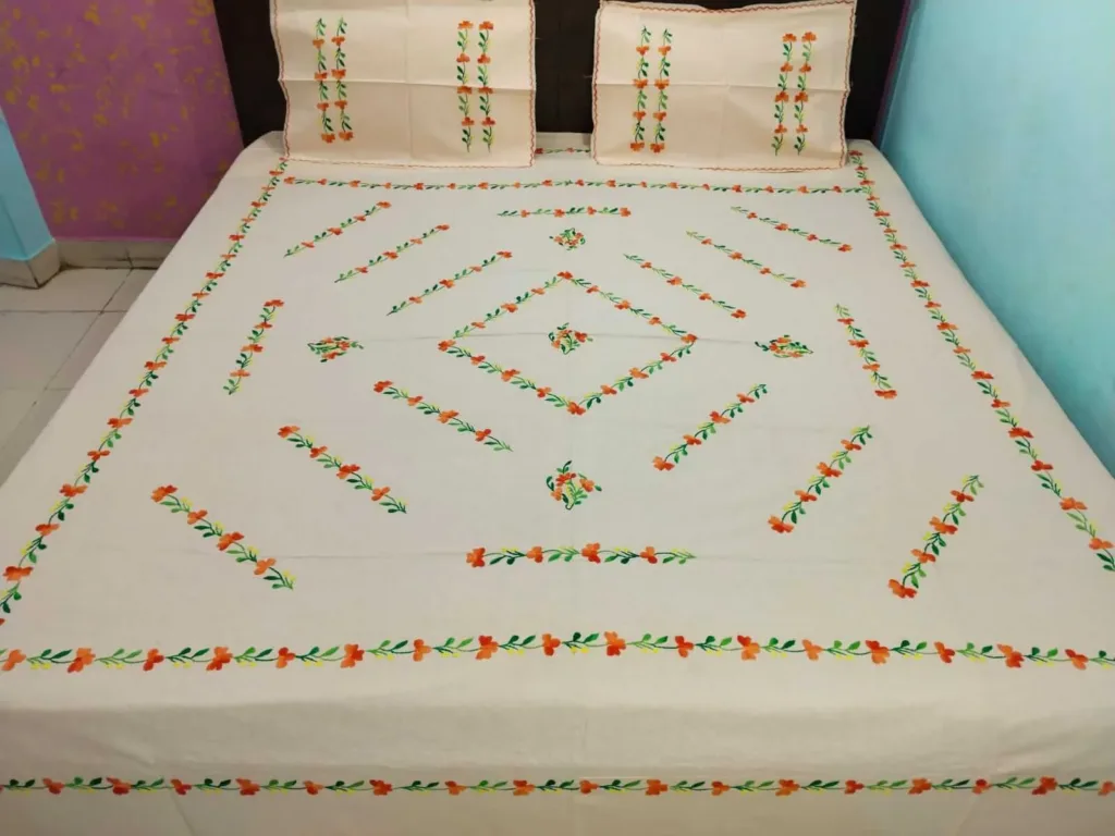 Hand Embrioderied Double Bedsheet