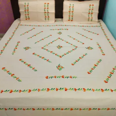 Hand Embrioderied Double Bedsheet