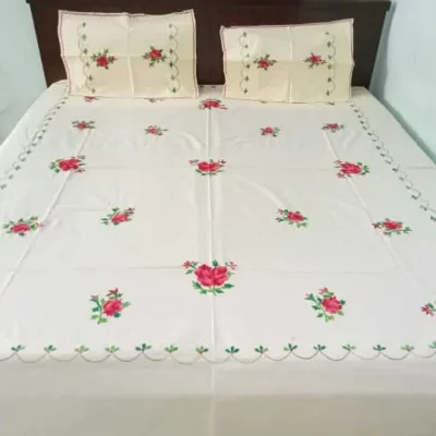 Hand Embrioderied Double Bedsheet