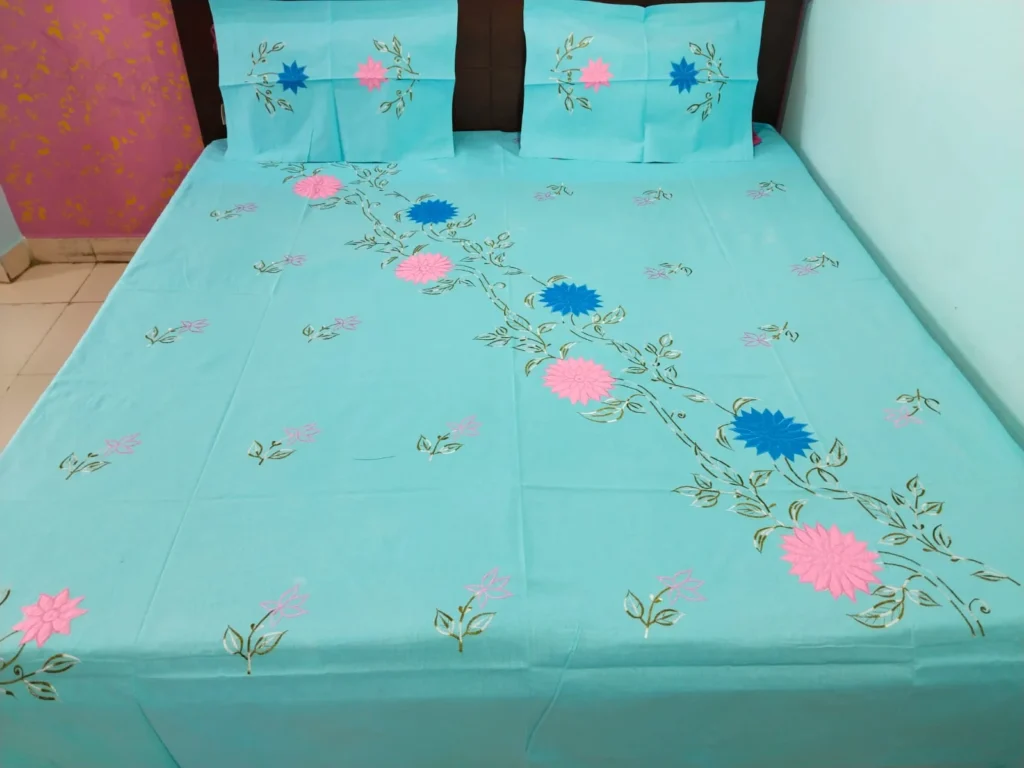 Machine Embrioderied Double Bedsheet