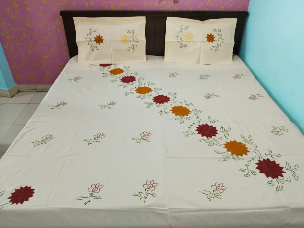 Machine Embrioderied Double Bedsheet