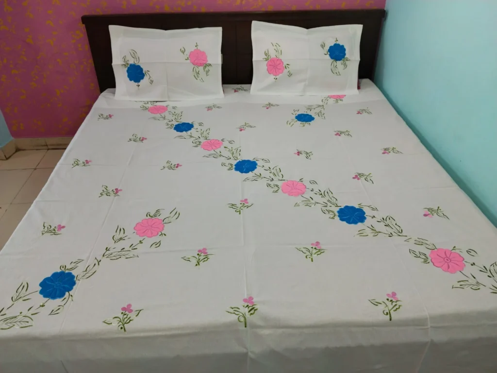 Machine Embrioderied Double Bedsheet