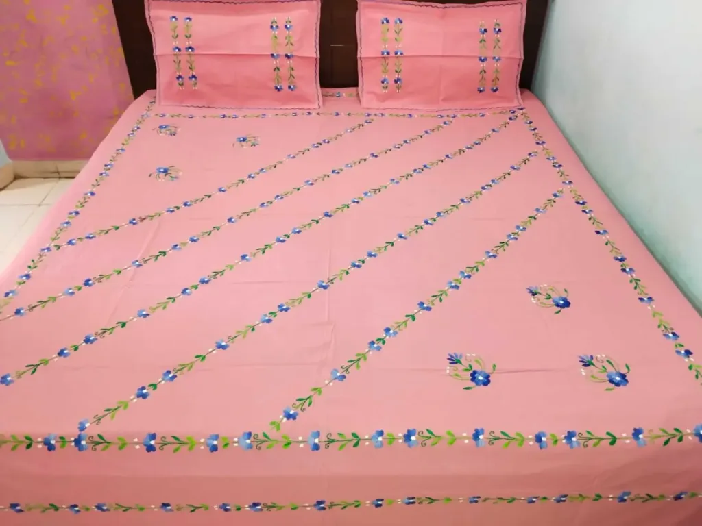 Hand Embrioderied Double Bedsheet