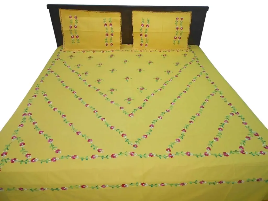 Hand Embroidered Double Bedsheet